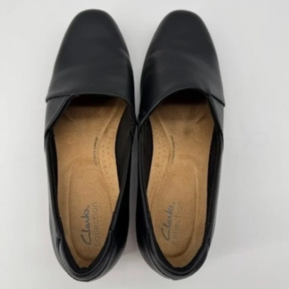 Clarks Juliet Palm Loafers 10 Wide Leather Slip On Low Block Heel Shoes Ortho